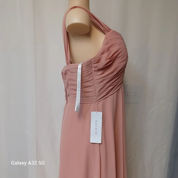 Azazie Kaitlynn Champagne Rose  Sweetheart Maxi Gown Size A14 - Picture 9 of 17